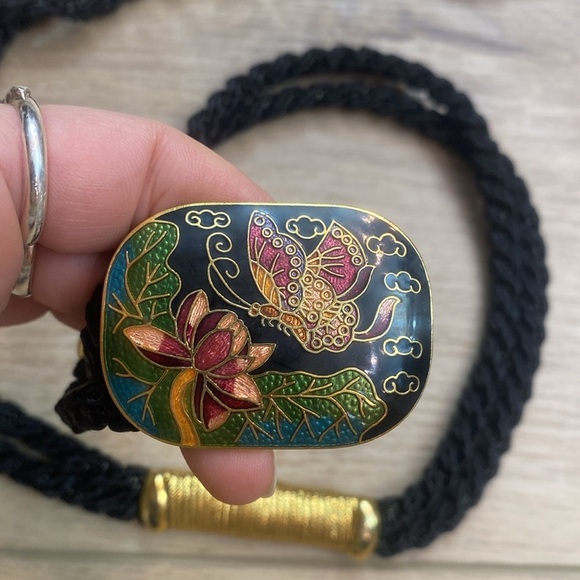 Vintage Butterfly Cloisonné‎ Cord Waist Belt - Picture 4 of 8